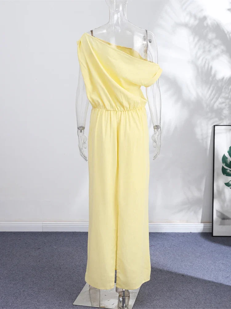 Party Dress Women's Lime One-Shoulder Dress Asymmetric Neckline Draped Waist Elegant Maxi Club Wear Woman Clothes Summer Outfit