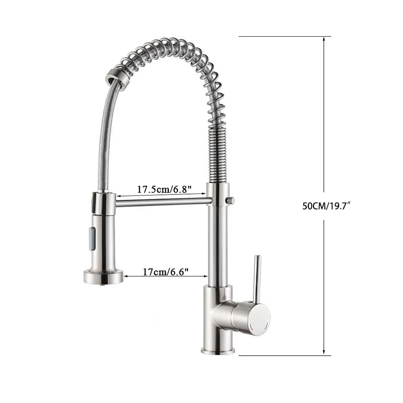 Black kitchen faucet, stainless steel mixer faucet, 360-degree rotating spray nozzle, kitchen sink, hot and cold water faucet.