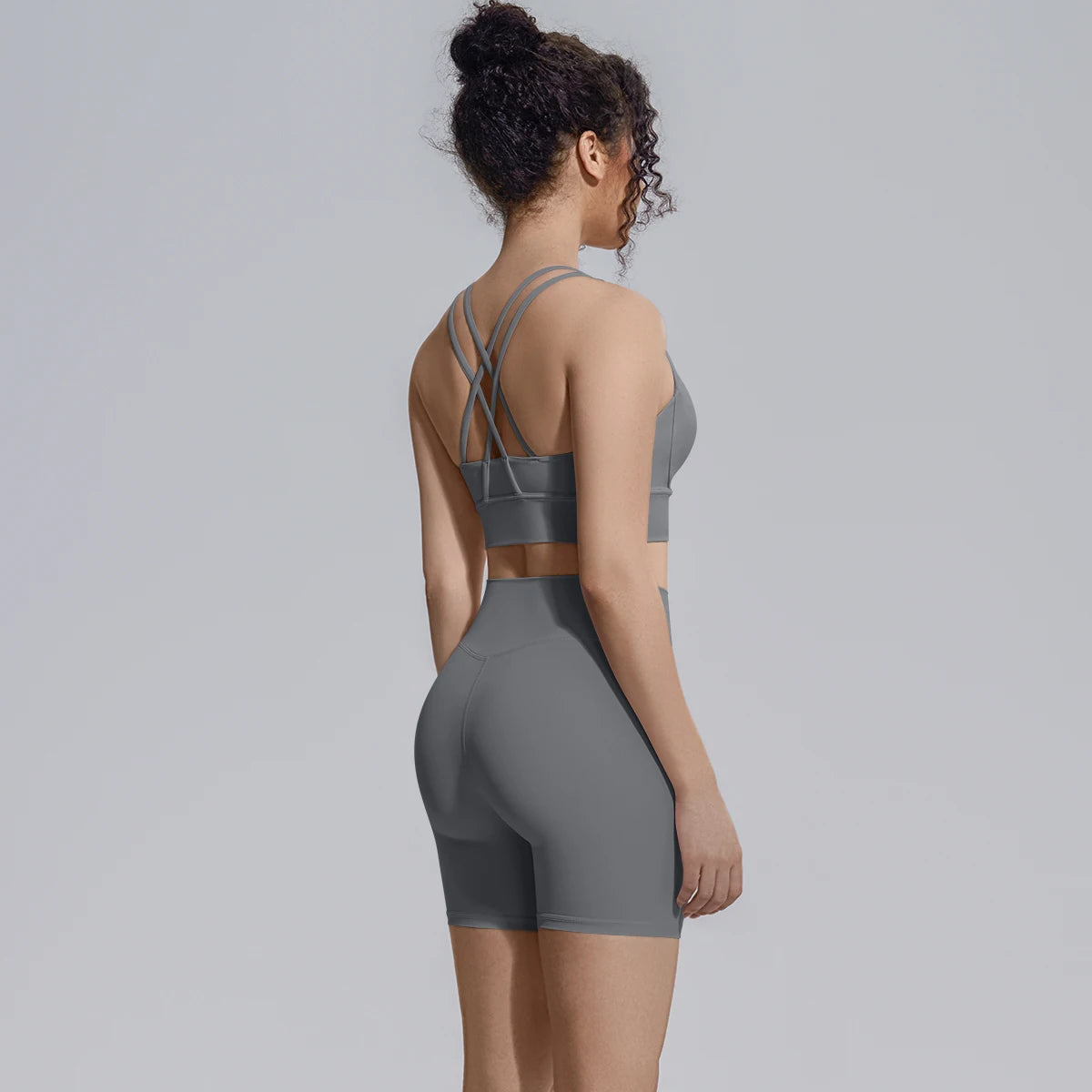 2PCS/set Yoga Set Summer Breathable Running Cycling Backless Sports Bra High Waist Peach Buttocks Fitness Shorts Gym Yoga Set