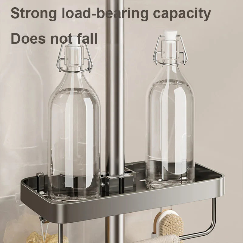 Bathroom Shower Storage Shower Gel Shampoo Rack Lifting Rod Removable Tray No Drilling Soap Holder Shower Shelf