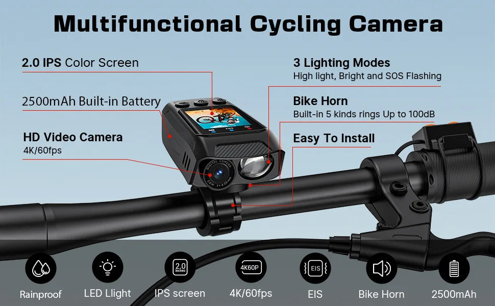 HD 4K 60FPS Action Camera for Motorcycle Bike Helmet Sports DV Video Recorder Car DVR Dash Cam Outdoor Bicycle Surveillance