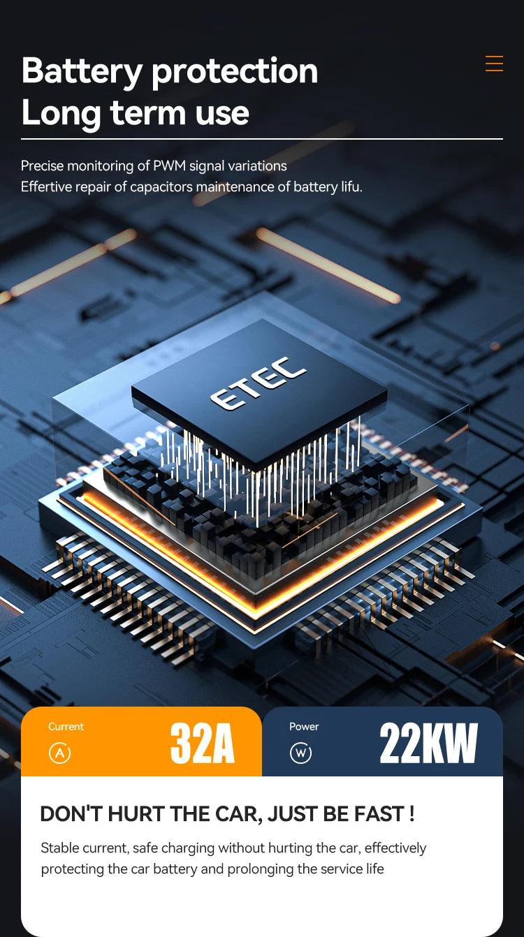 ETEC with socket Electric vehicle Type 2 plug 22kW 32A three-phase Modbus home electric vehicle charging pile EKEC1.