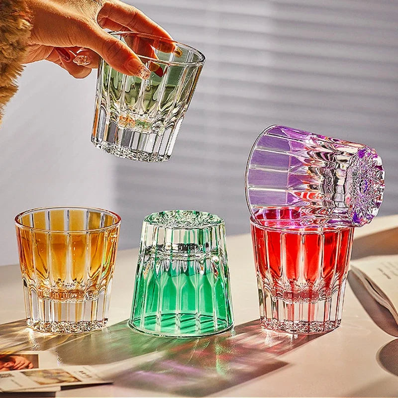 6.9oz 200ml Creative Vertical Stripes Whiskey Cocktail Glass Household Wine Glass Drinkware Ins Style Colorful Crystal Glass Cup