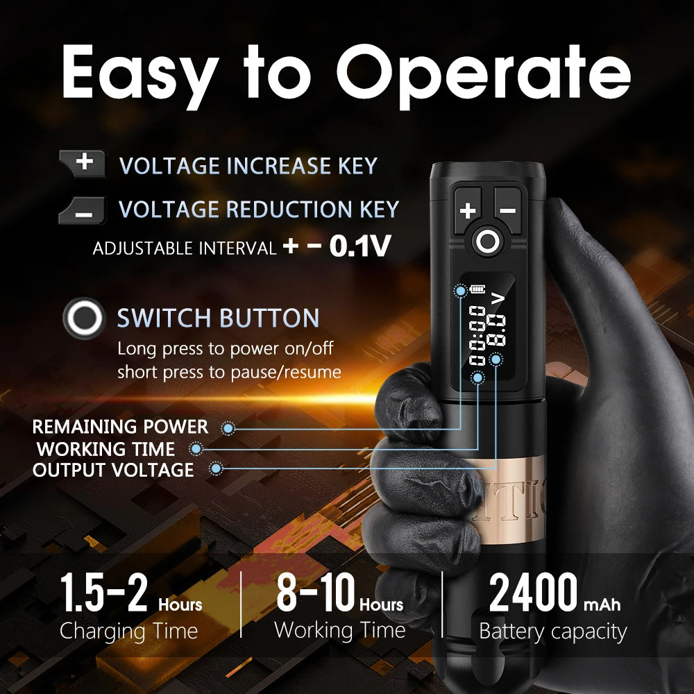 Ambition New Soldier Rotaty Battery Pen Wireless Tattoo Machine Portable Power Pack 2400mAh LED Digital Display For Body Art