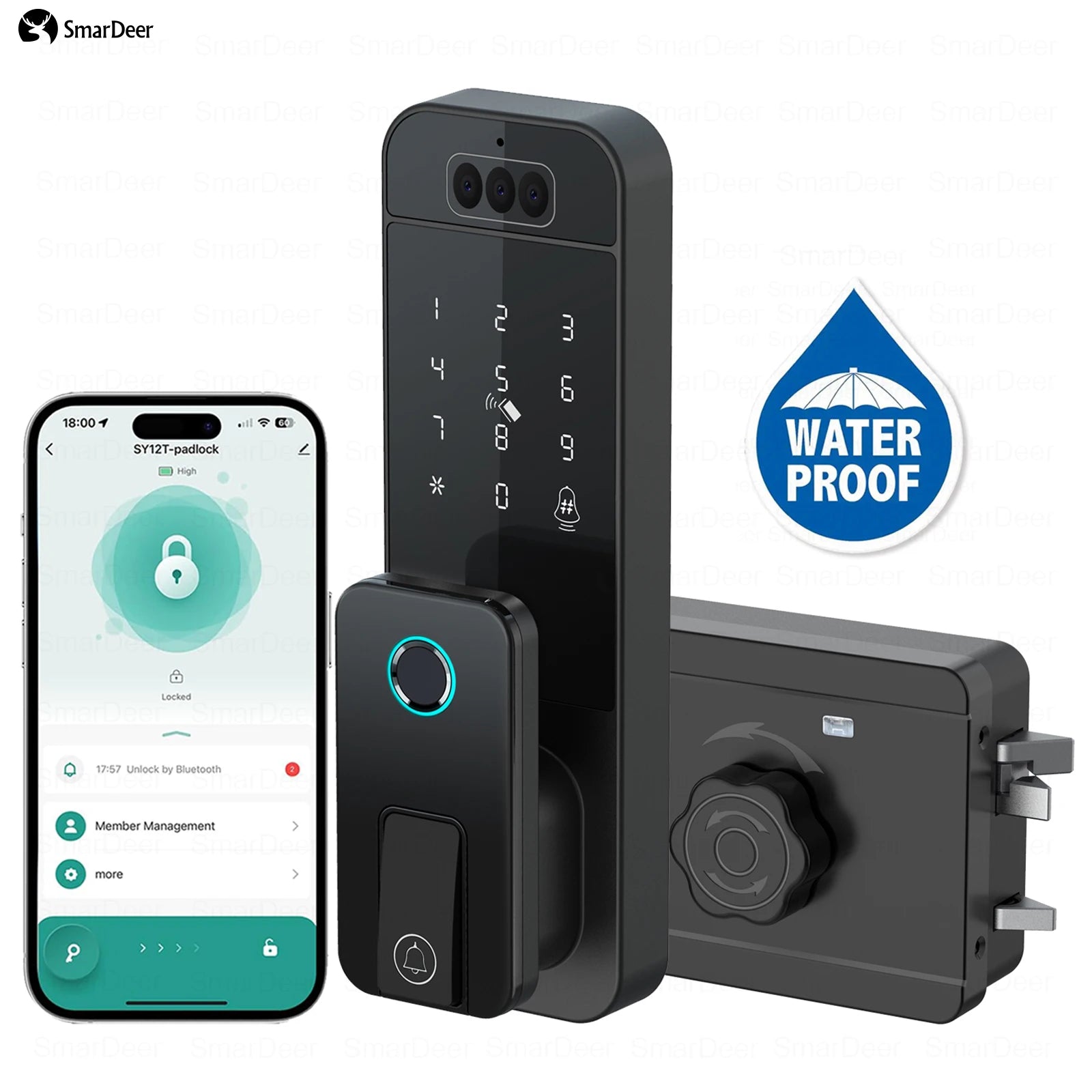 Waterproof Outdoor Smart Door Lock Fingerprint Facial Recognition Password Anti-theft Security Electronic Lock for Gate Garden