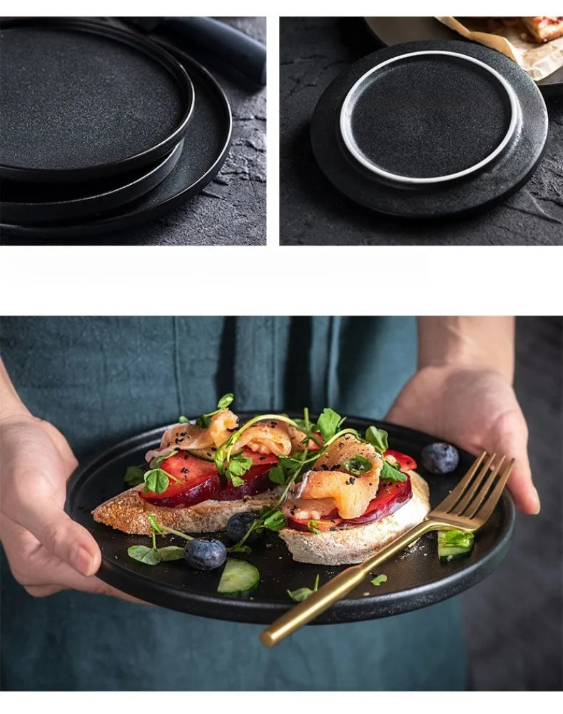 Matte Ceramic Tableware Bowl Plate Cup Set Nordic Retro Stoneware Dinner Bowl Salad Noodle Rice Bowl Dish For Home Restaurant