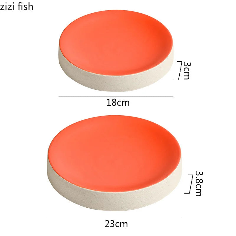 Retro Cylindrical Ceramic Plate Pasta Dish Dessert Snack Plate Steak Plate Sushi Plates Restaurant Molecular Cuisine Tableware