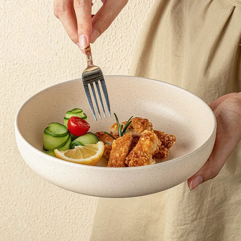 8 inches Porcelain Round Deep Bowl,Kitchen Tableware,Large Soup Salad Bowls,Dinner Plate,Microwave,Dishwasher,Safe,Dinnerware