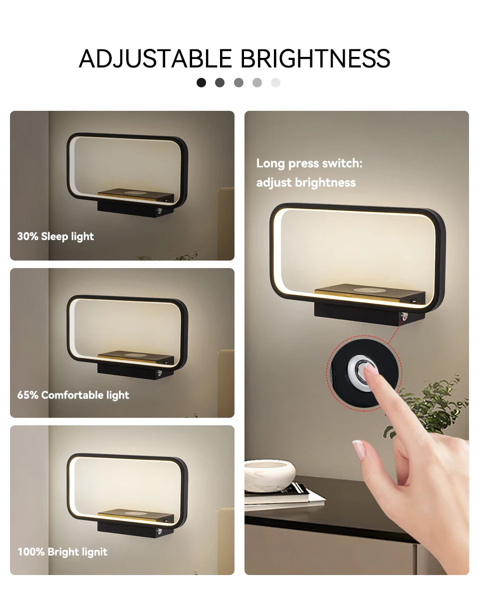 Wall Light Indoor 12W Touch Switch 3 Colors Dimming USB Charge With Wireless LED Wall Lamps For Living Room Bedroom Stair Modern