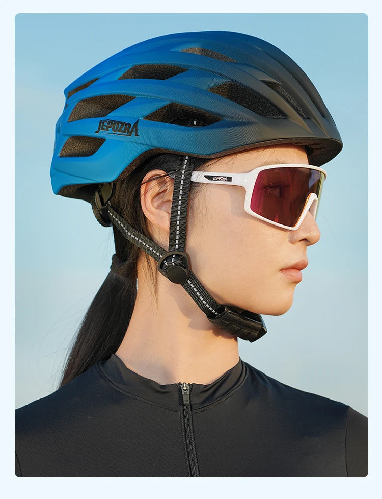 JEPOZRA Cycling Helmet Man Women LED Light Helmet Road Mountain Bike Helmet Bicycle Helmet Rechargeable Brim Design Helmet