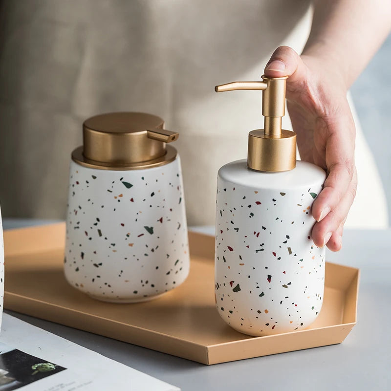 Ceramics Portable Soap Dispensers Handwashing Fluid Bottle Terrazzo Pattern Lotion Bottle Soap Bottle Bathroom Soap Dispensers