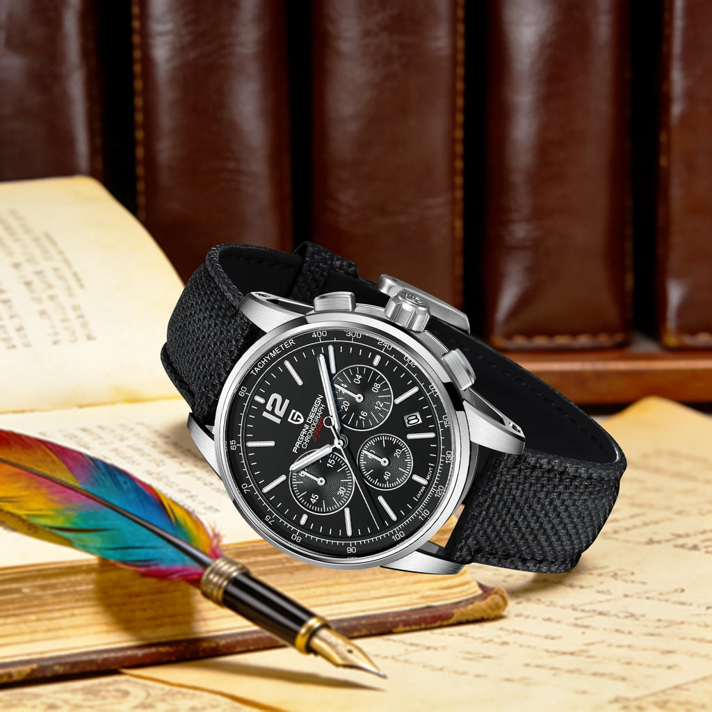 PAGANI DESIGN Men Quartz Watch Modern Light Simple Fashion Pioneer Stainless Steel Tachymeter Waterproof Calendar Luminous Watch