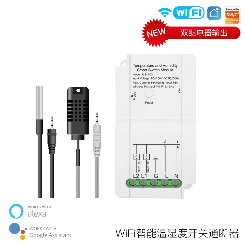 WIFI Tuya Smart Home Mini Circuit Breaker Wall Switch On/off APP Remote Control Timing Alexa Voice 16A 1Gang Switch Module