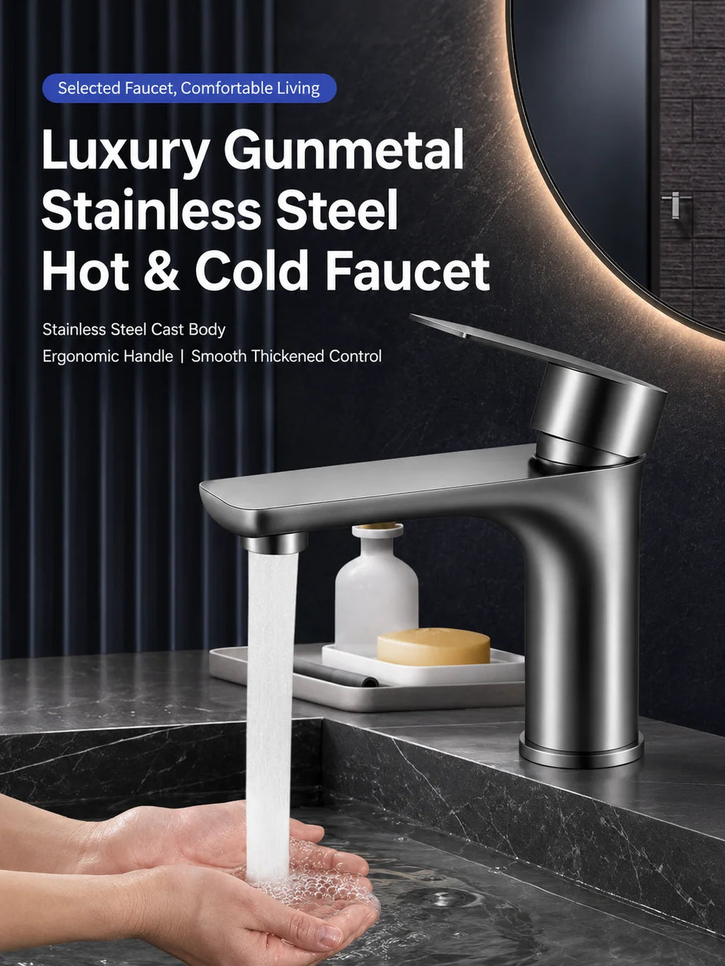 304 Stainless Steel Bathroom Sink Faucet Hot Cold Mixer Tap Single Handle Washbasin Faucet for Vanity