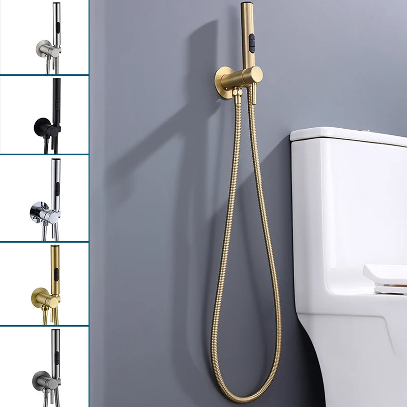 Brass Bidet Faucet 304Stainless Steel Portable Toilet Bidet Sprayer Set Toilet Faucet Hygienic Shower Hot Cold Water Shoer Head