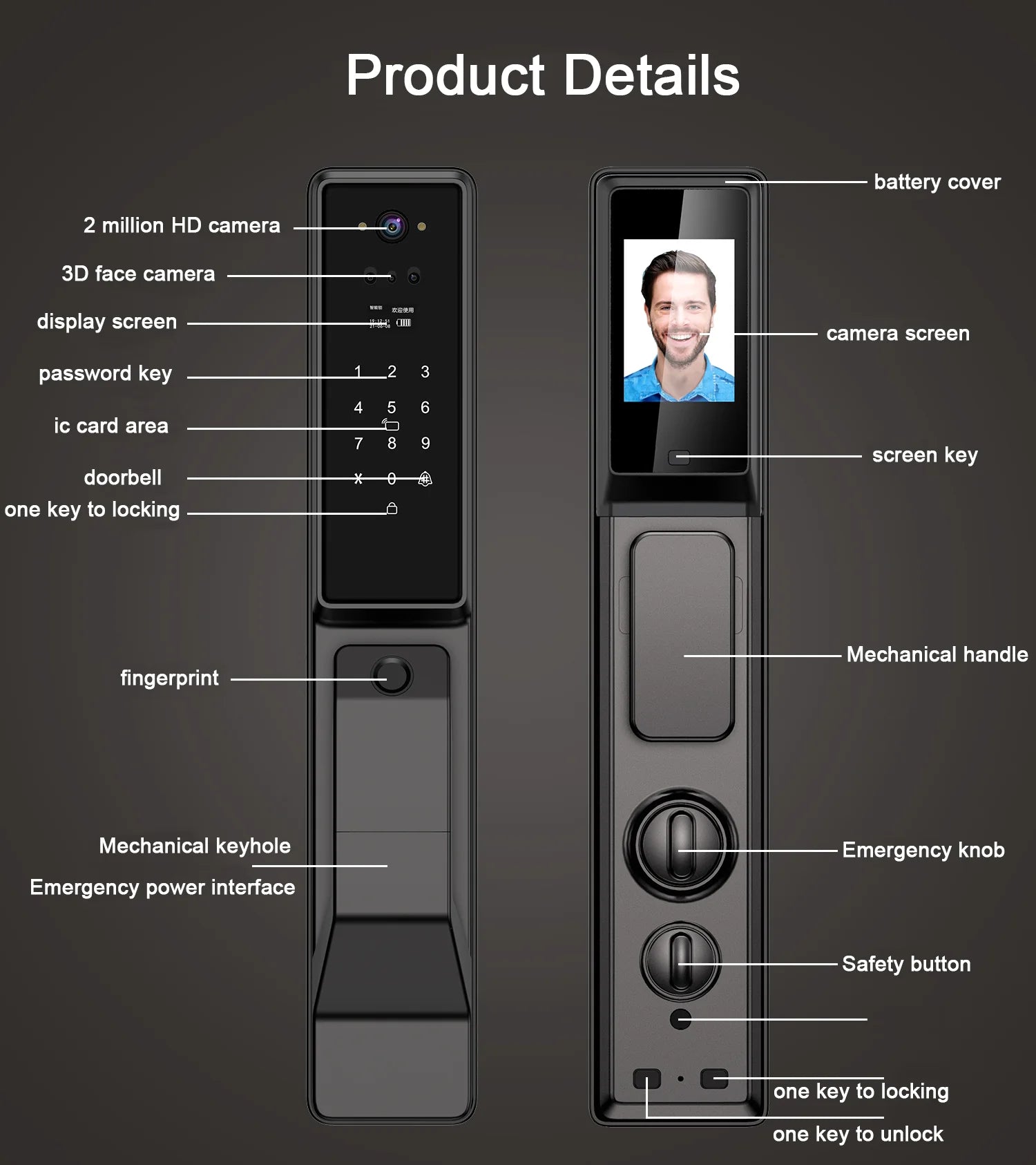 Tuya APP Facial Fingerprint Password With Camera Smart Door Lock Remote Voice Intercom Electronic Door Lock Fully Automatic