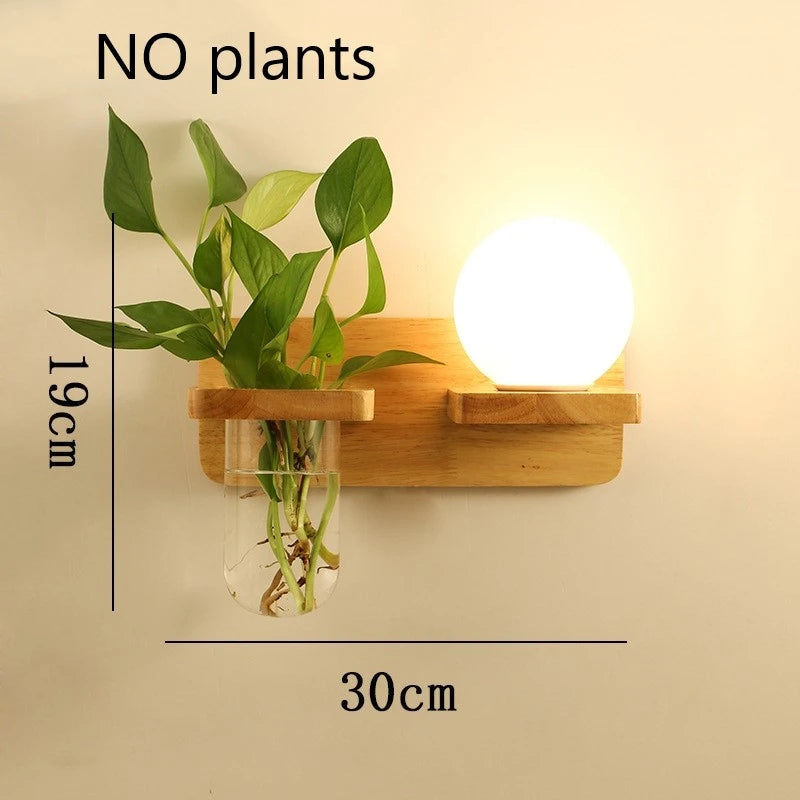 Modern Wooden Lamp Led Wall Lamps Nordic Personality Creative Green Plant Pot Home Decor Living Room Aisle Loft Light Fixtures