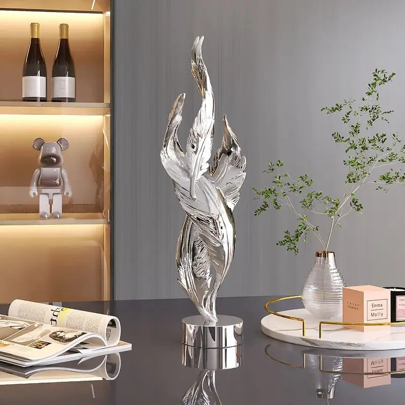 Modern Light Luxury Feather Resin Ornaments Home Living Room Wine Cabinet Figurines Decoration Store Hotel Pub Furnishing Crafts