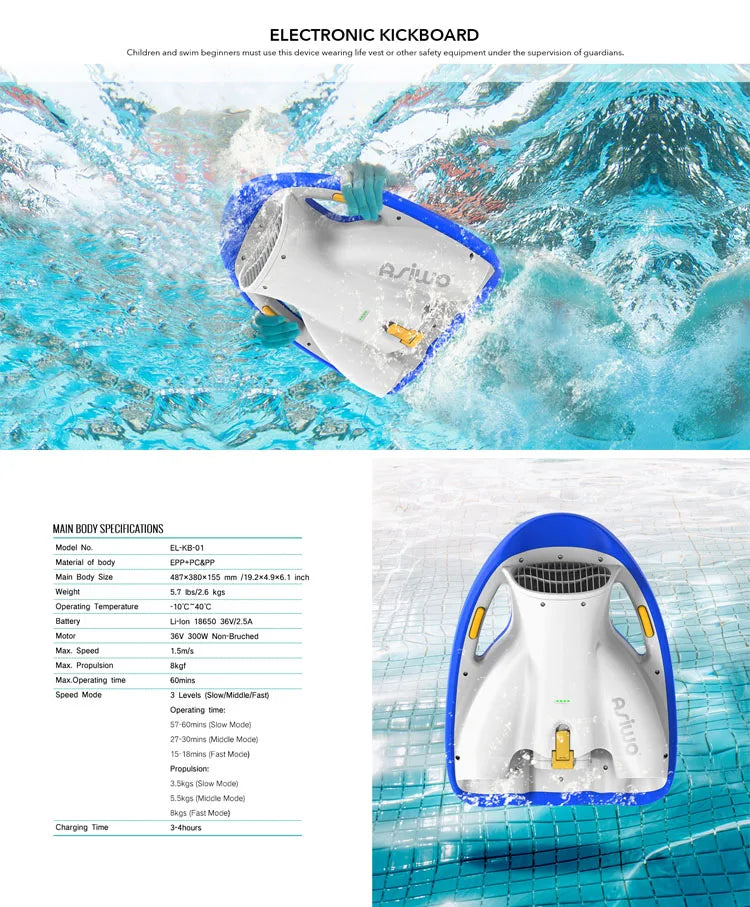 Electric Swimming Kickboard 3-Speed Swim Training Board for Kids & Adults Rechargeable Pool Float for Water Sports&Swim Practice
