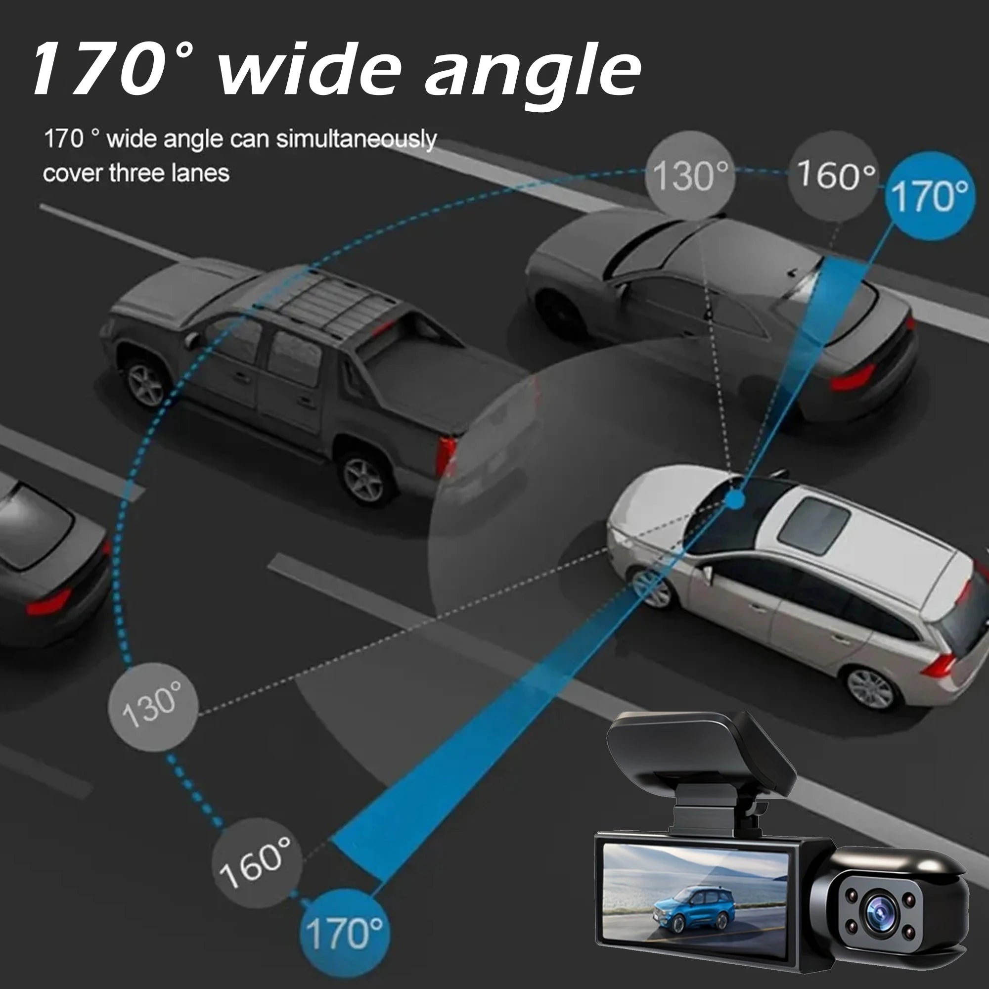 3 Camera Dash Cam For Car Camera 1080P Video Recorder Car DVR Front Rear View Camera Night Vision Black Box Car Accessories
