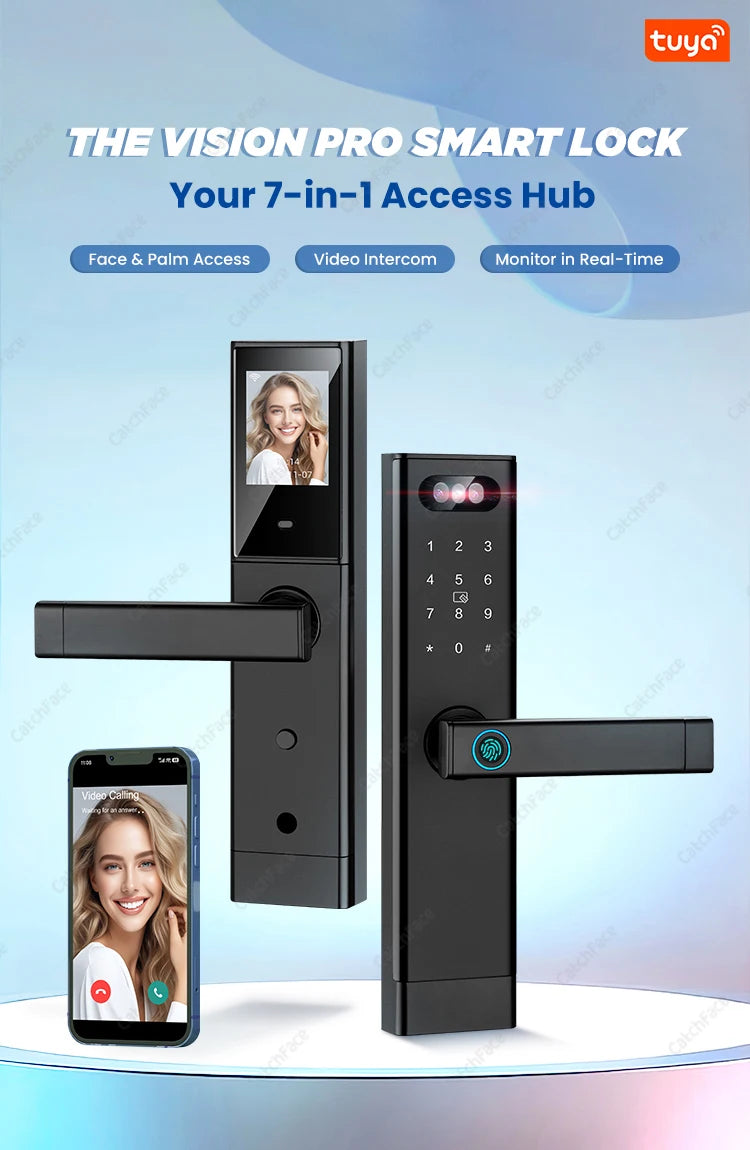 Facial Recognition Video call Automatic Door Lock TUYA Front Door Fingerprint Smart Lock Digit Camera Visible Inner Screen