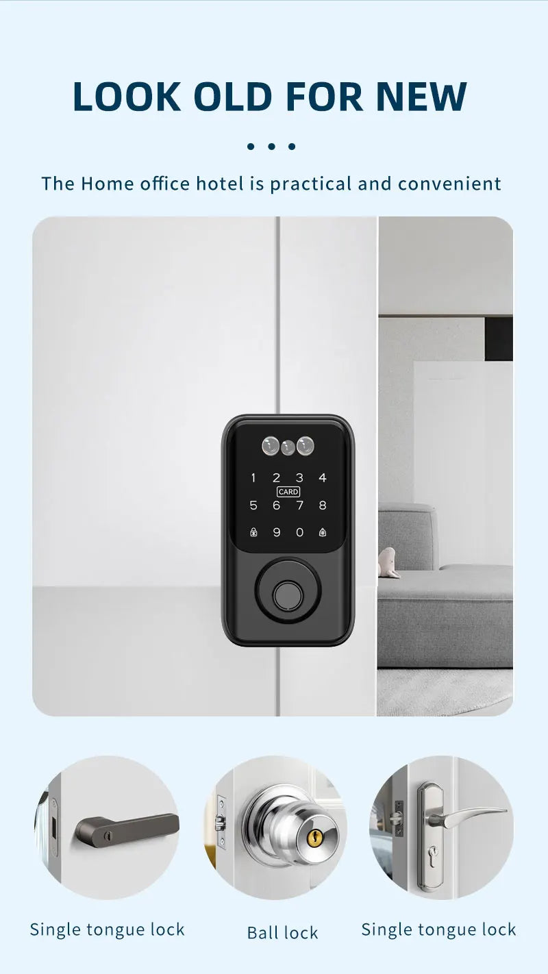 Tuya BLE Digital Electronic Smart Deadbolt Fingerprint Door Lock Password Card Key Unlock Keyless Entry For Smart Home