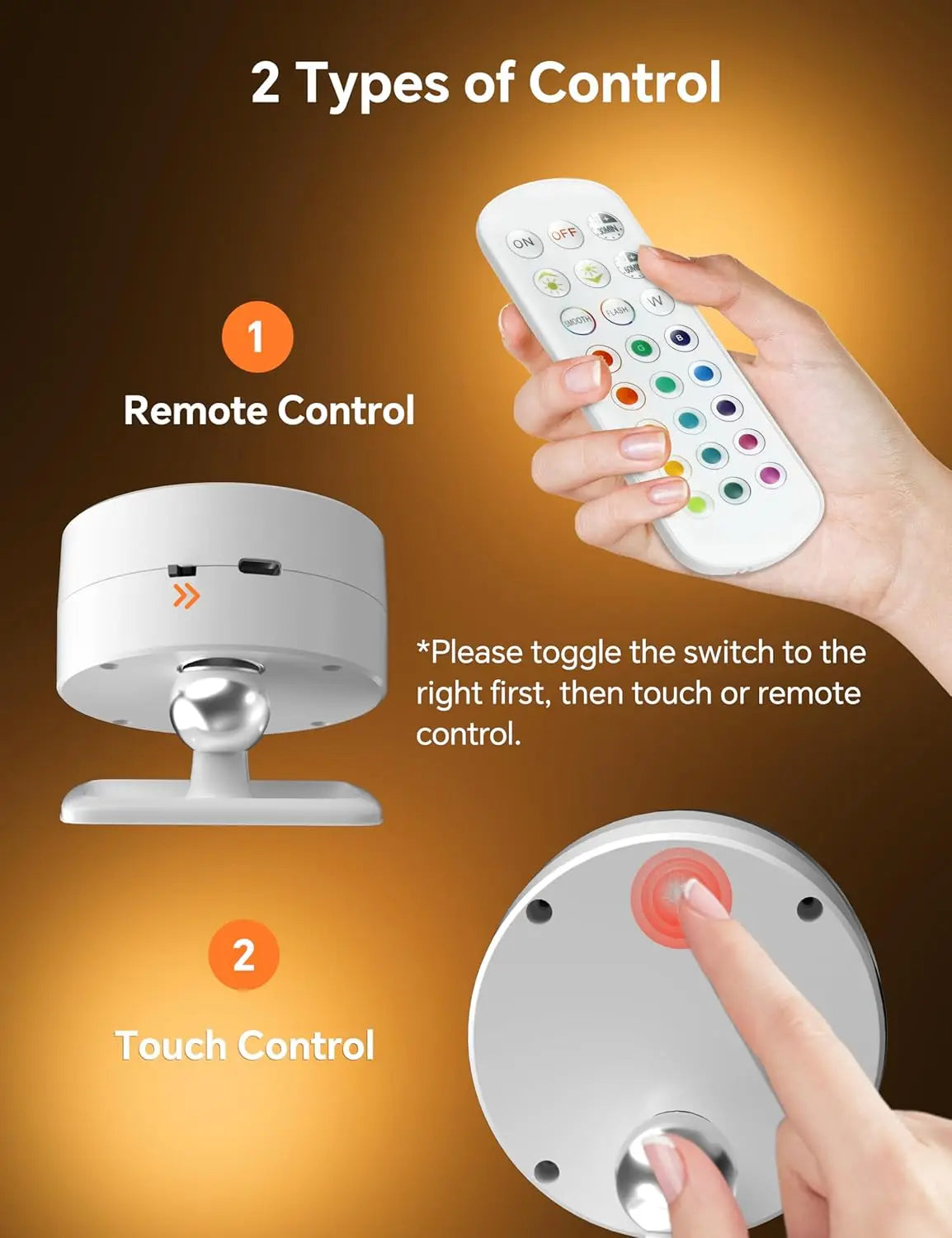 Led Wall Lamp Touch Control 12 Color Modes Remote 360 Rotatable USB Recharge Wireless Portable Night Light For Bedroom Reading