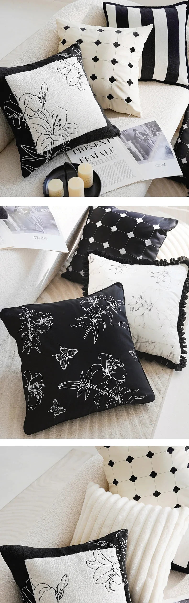 45x45/30x50cm Black White Embroidered Pillow Cover Decorative Cushions Pillow Covers Decorative Modern Light Luxury Sofa Decor