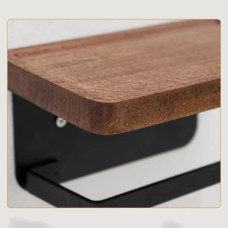 Wooden Toilet Paper Holder With Shelf Wall Mount Rustproof Matte Black Toilet Paper Holder Wall Mount Toilet Paper Roll Holder
