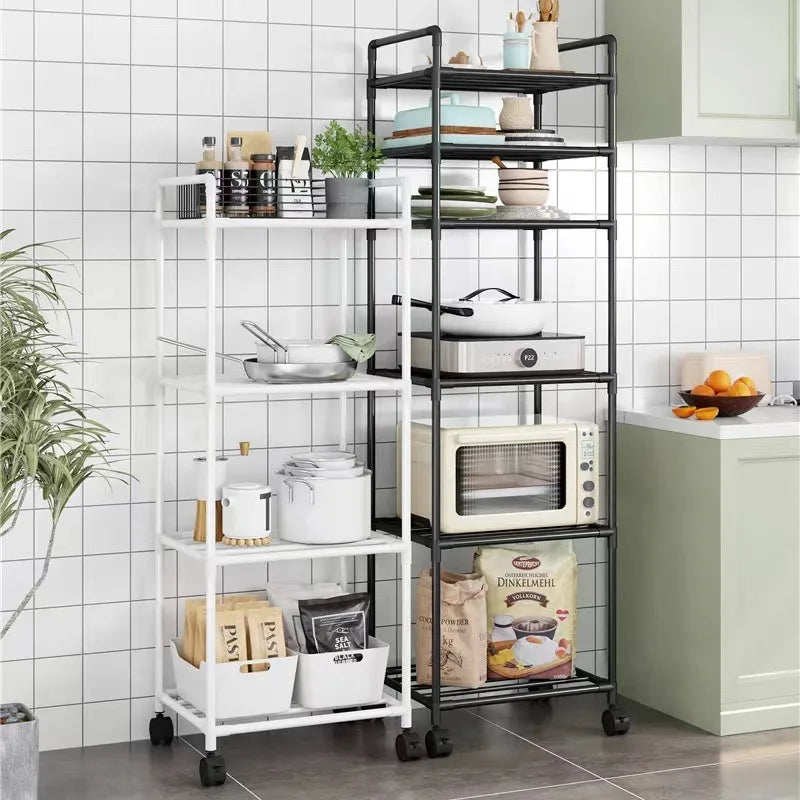 Kitchen storage cart for shelves - multi-level floor-standing household storage unit - bathroom shelf organizer