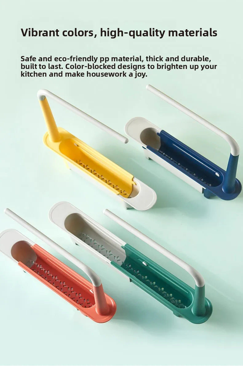 Kitchen Sponge Organizer With Drainer Multifunctional Telescopic Storage Rack Upgraded Adjustable Holder For Sink