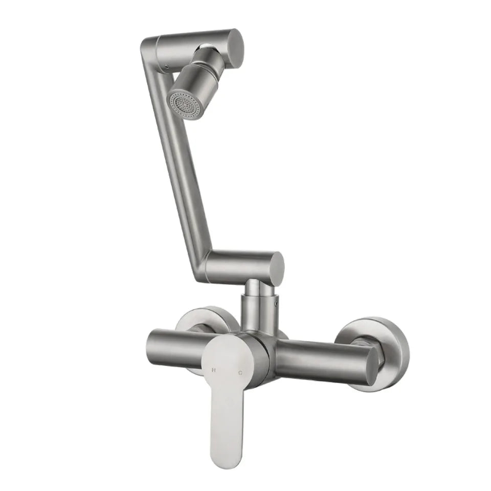 Stainless Steel Foldable Basin Faucet Wall Mounted Bathroom Kitchen Sink Washbasins Cold Hot Water Mixer Tap 360 Degree Swivel