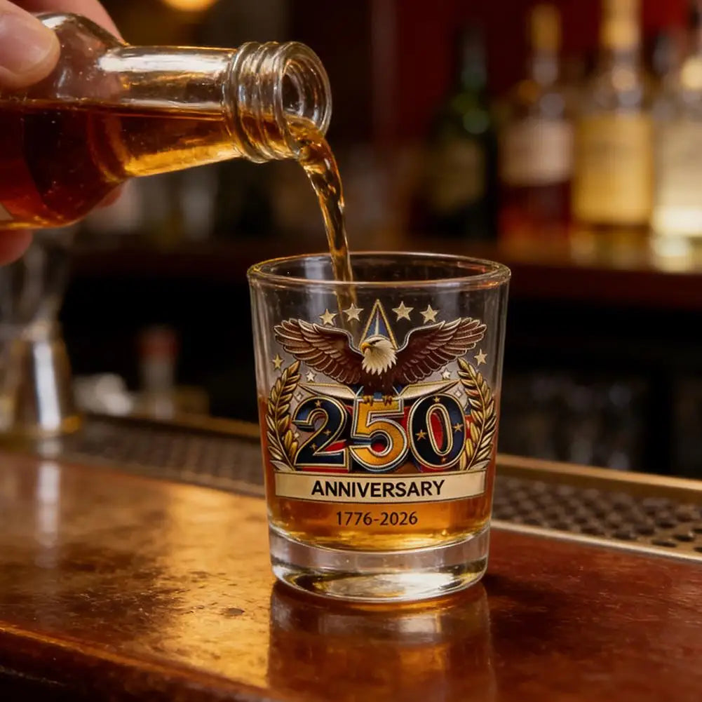 America 250 Years Anniversary Liquor Bottle Hand-blown Glassware America 250th Patriotic Eagle Cup Whiskey Glasses Rotating Cup