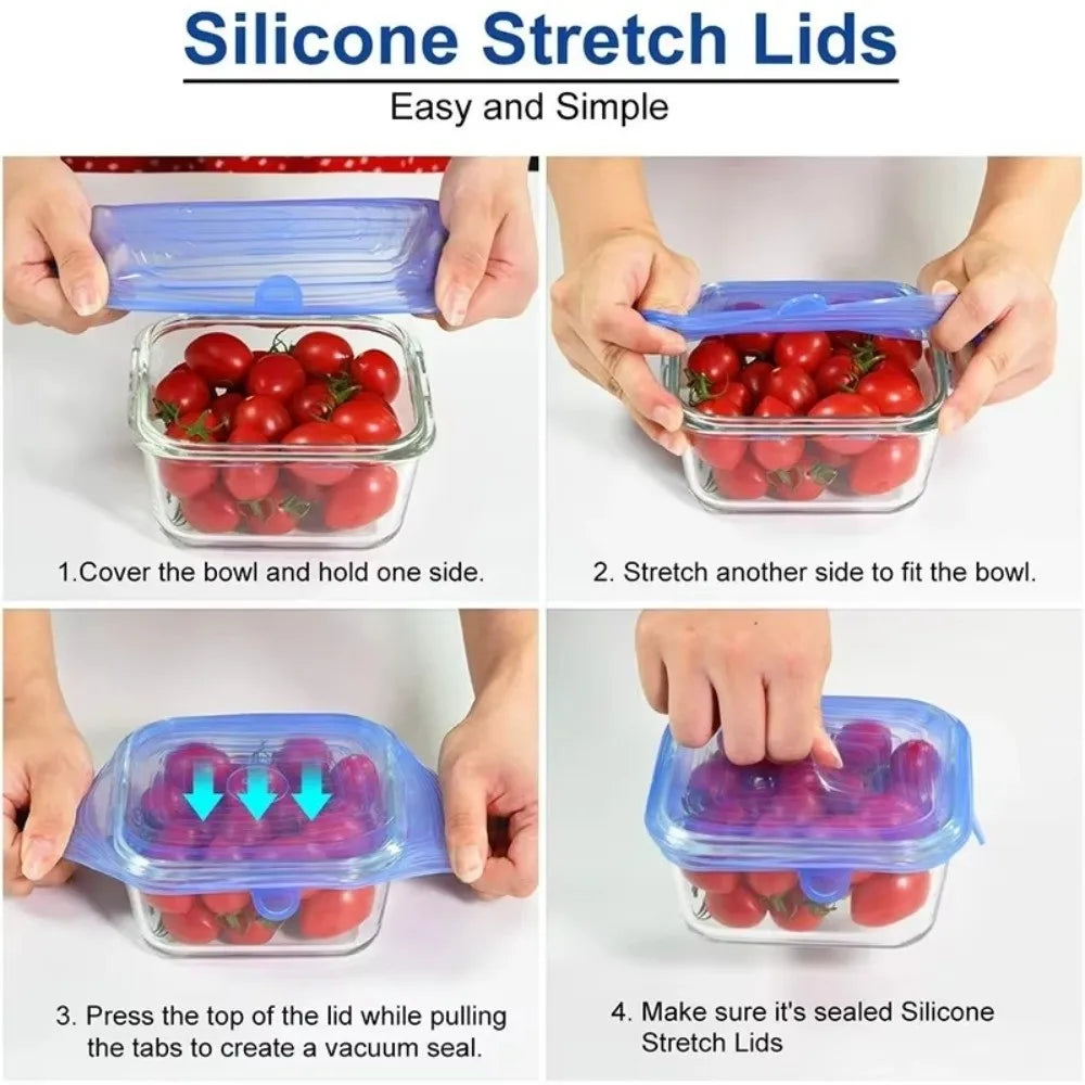 6PCS New Reusable Fresh-keeping Cover Kitchen Gadgets Stretch Silicone Lids Non-slip Bowl Cap