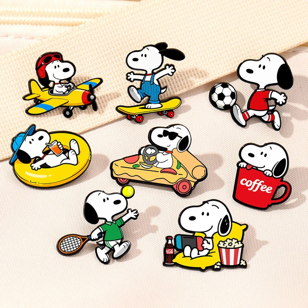 6/7/8/10Pcs Snoopy Enamel Pin Set Cartoon Charlie Brown Woodstock Brooch Lapel Pins for Backpack Clothes Badge Cute Fans Gift