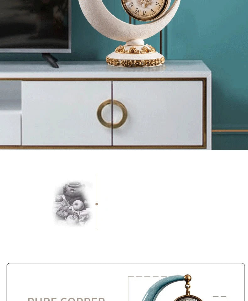 Luxury Mechanical Table Clock Silent Watch Desk Clock Living Room Desktop Retro Moon Table Decoration & Accessories Gift