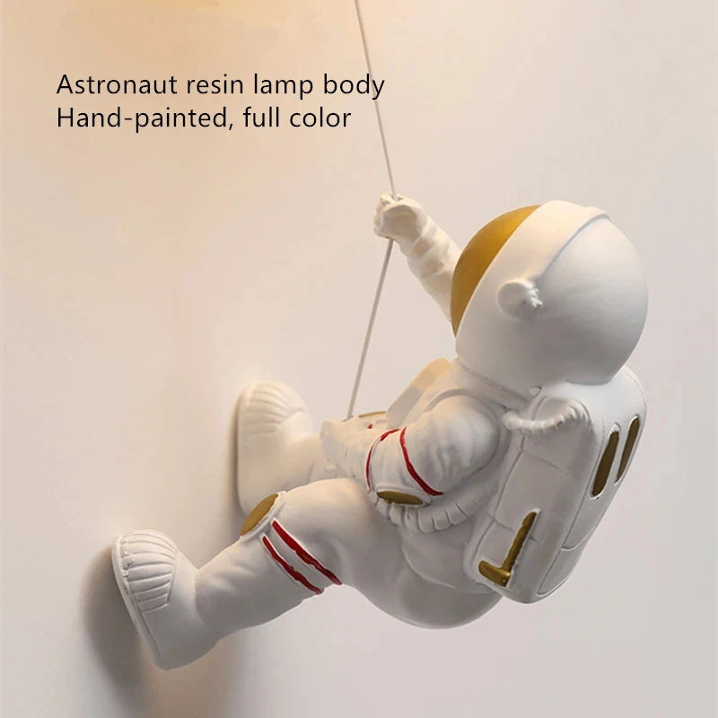 Modern Astronaut Wall Lamp Natural Alabaster Planet LED Sconce Kids Bedroom Astronaut Nursery Decor