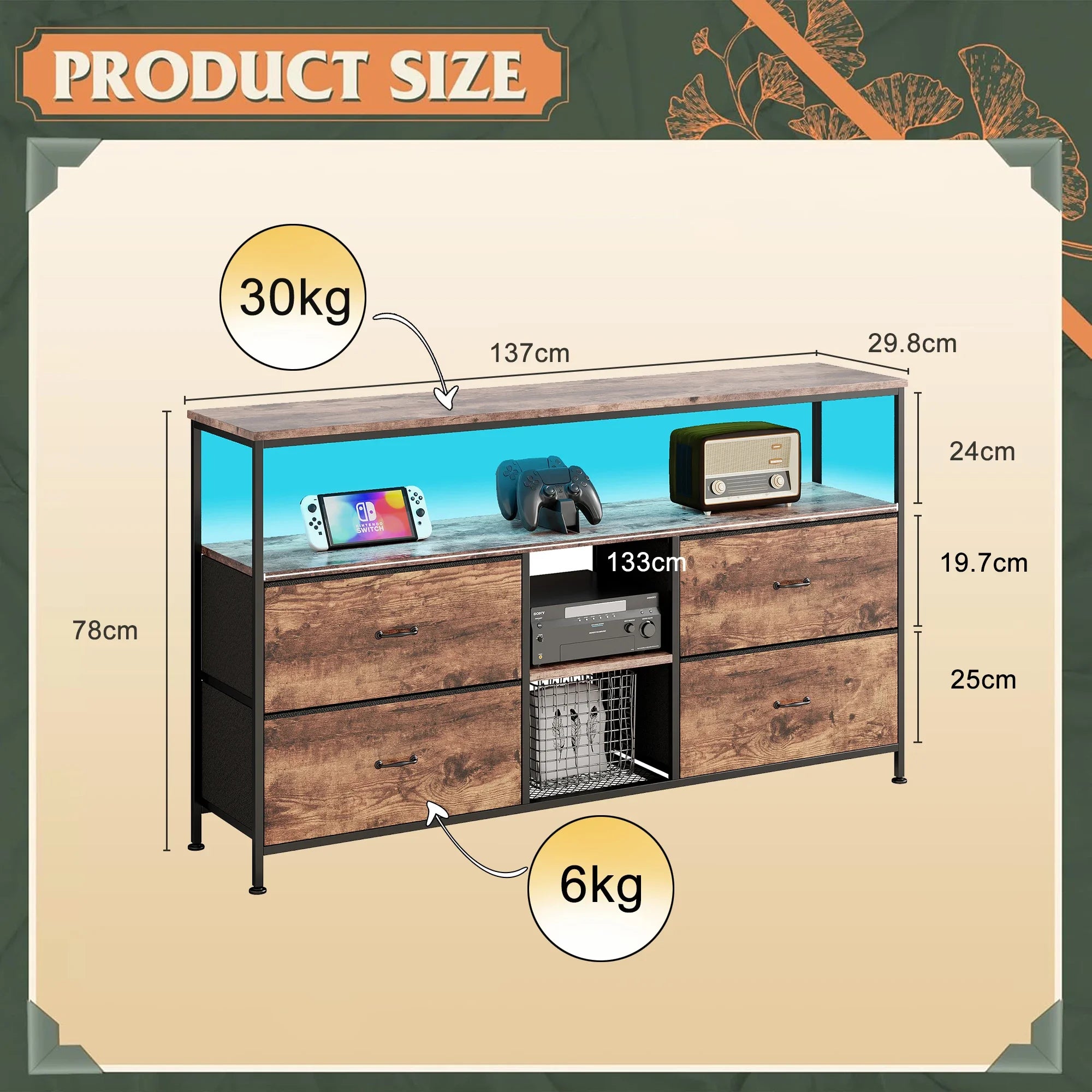 Rosahqnda TV stand with 4 drawers, TV cabinet, , adjustable shelves, TV table, TV cabinet living room furniture