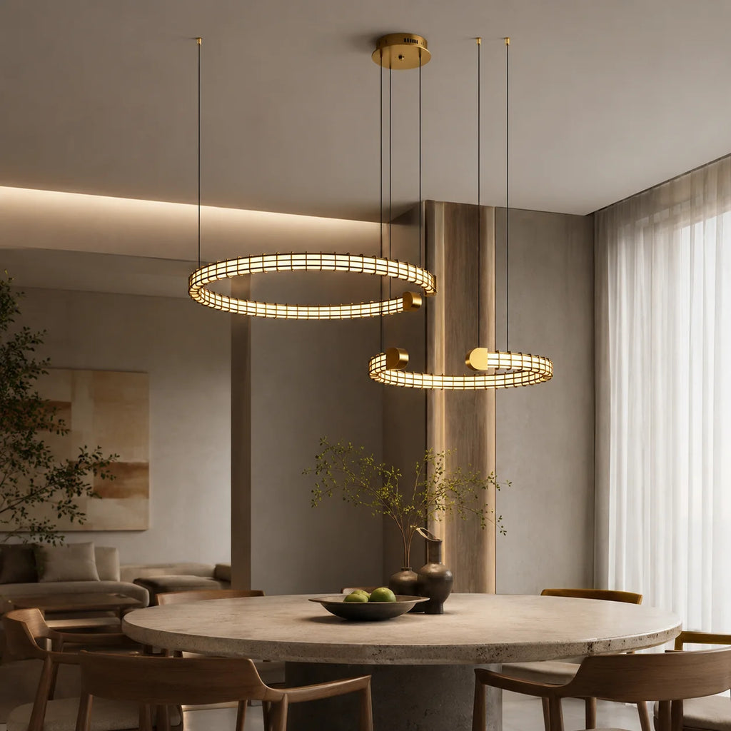 Modern Luxury LED Pendant Light for Living Room Villa Kitchen Island Table Round Iron Dining Hanging Chandelier Home Decor
