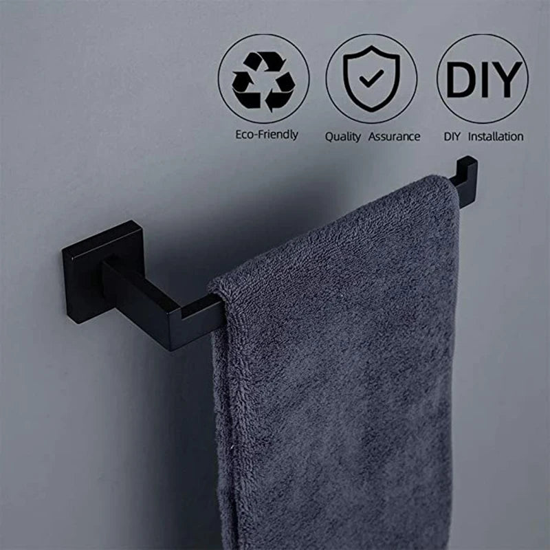 Matt Black Bathroom Hardware Set Kit Accessories Wall Shelf Towel Bar Rack Rail Robe Hanger Toilet Brush Roll Paper Holder Dish
