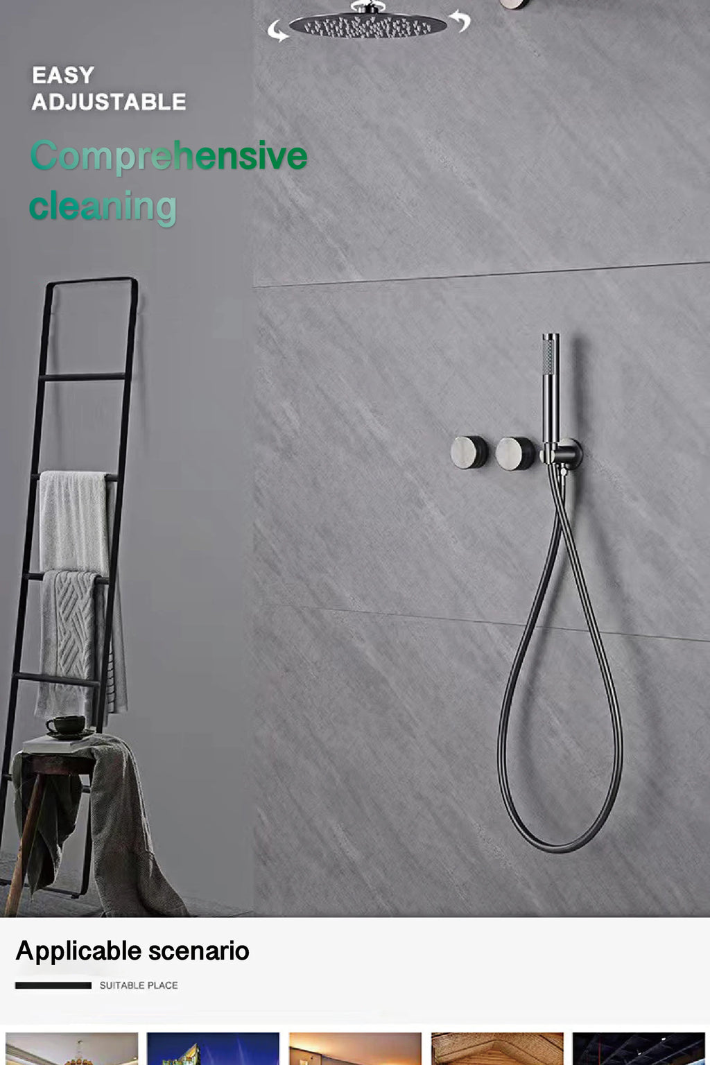 Luxury Gun Gray Brass Wall Mounted Shower System with Embedded Design, Dual Handle Hot and Cold Water, Simple Bathroom Faucet