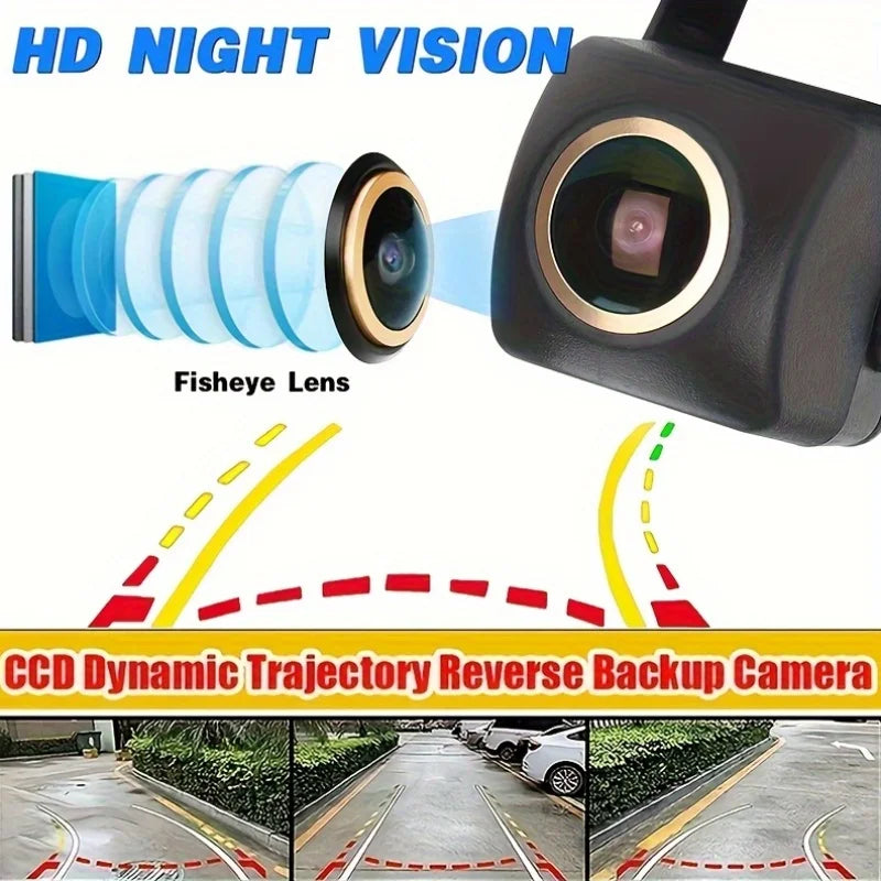 HD Backup Camera with Dynamic Trajectory Guide Lines, Full Color Night Vision Wide Angle Fisheye Lens for SUV, Truck, RV, Camper
