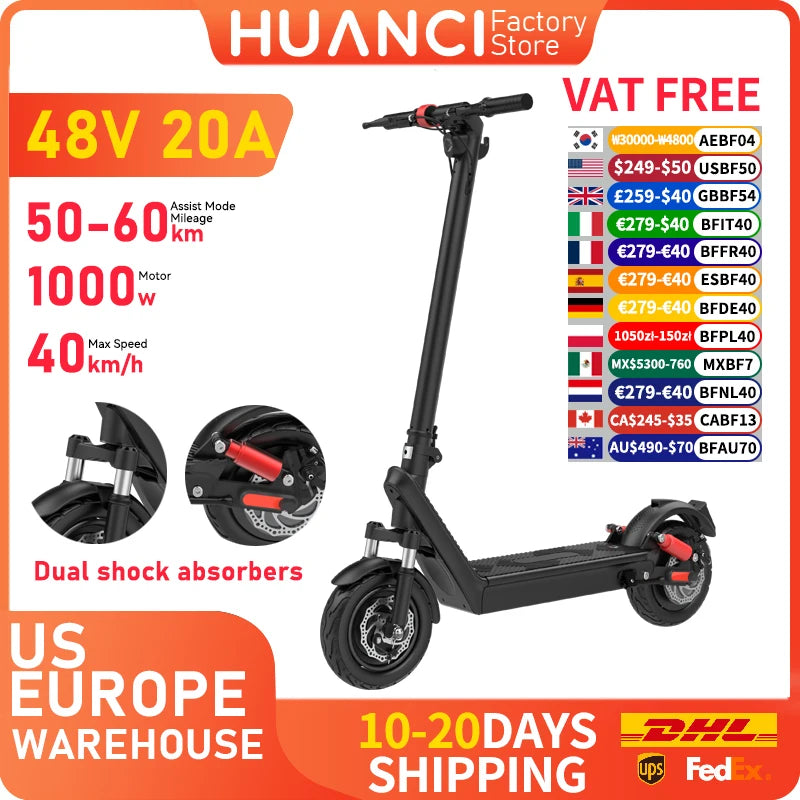 HUANCI X9B 1000W Electric Scooter E Scooter 48V20AH Foldable E-Scooter E-Scooters 40km/h Scooter Electric 10 Inch E-Scooter Adul