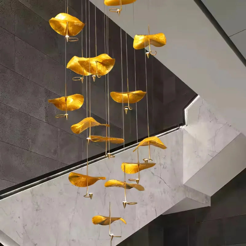 Mid century Stair Lotus light Luxury vintage lampshade Duplex Building Bedroom Living Room Tea Room Art  coffee bar lighting