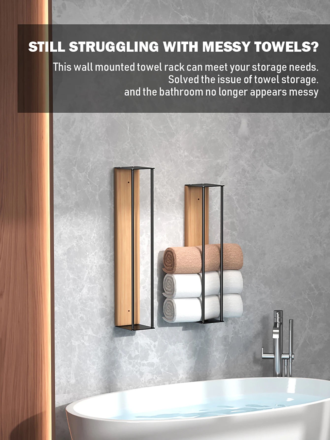 Bathroom wall mounted towel rack, bathroom decorative towel rack, towel hanging rack, roll towel storage, no drilling required