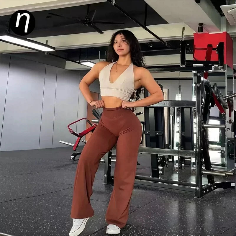 2026 C-B Women High Waist V Back Scrunch Straight Leg Yoga Pants Naked Feel Tummy Control Stretch Gym Pilates Sports Trousers