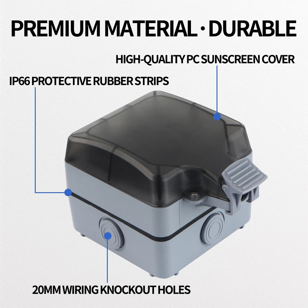 GTRIC Waterproof Outdoor Plug Electrical Sockets 250V AC IP66 DustProof Waterproof Socket With Switch Outside Master Plug