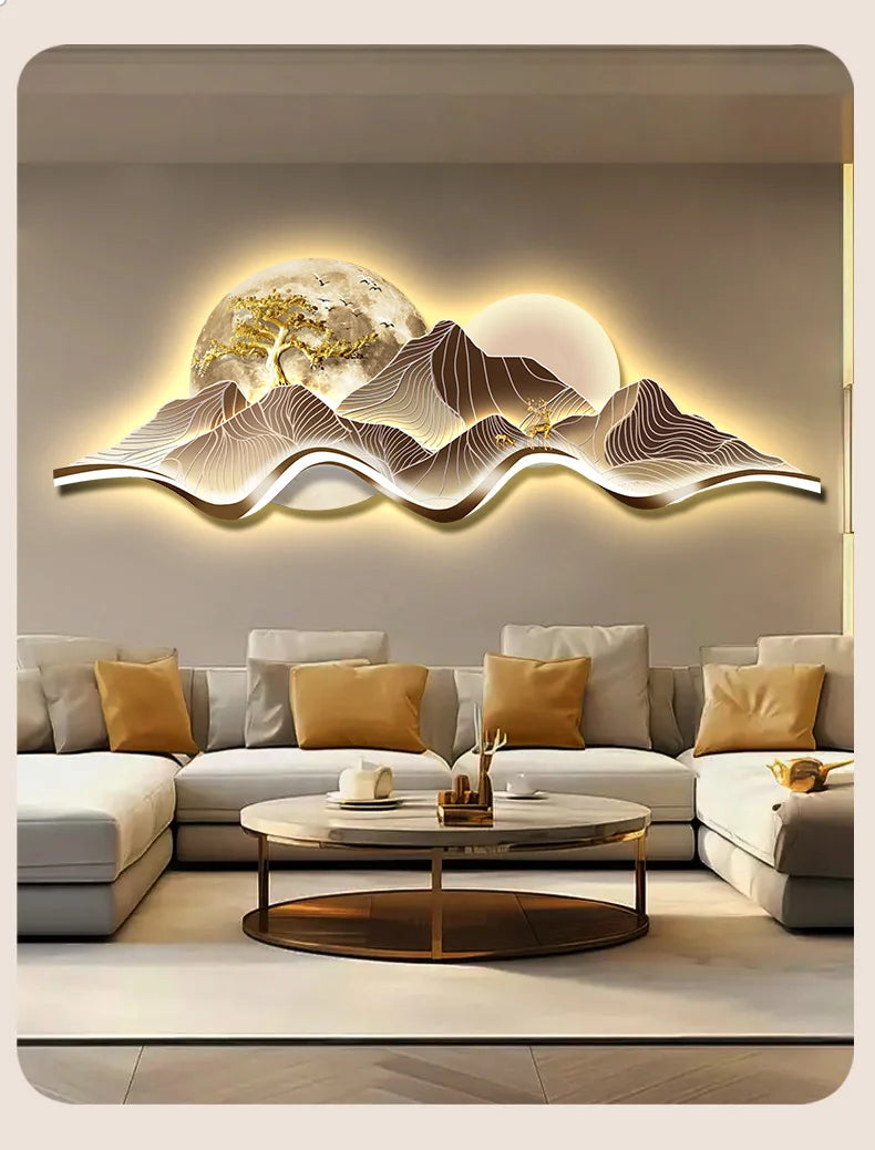 Modern LED Light Luxury Living Room High-grade Atmosphere Landscape Wall Lamp Painting Sofa Background Wall Lamp Painting