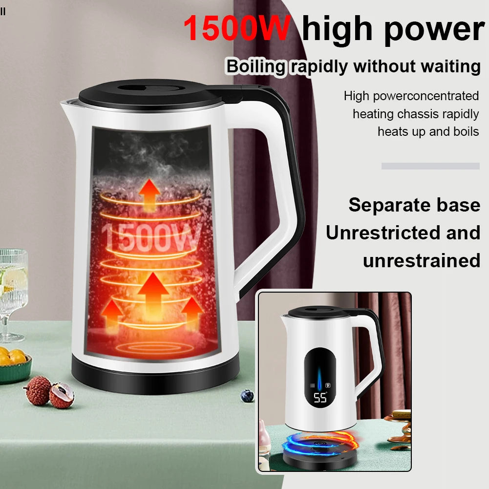 2.2L Stainless Steel Electric Large Tea Kettle 1500W Fast Boil Hot Water Boiler Thermal Water Kettle for Making Tea and Coffee