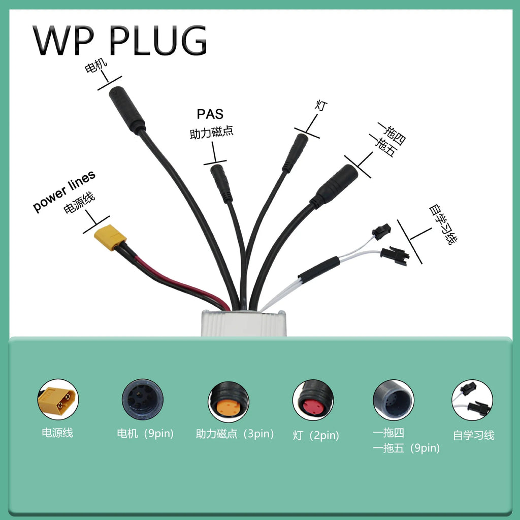 Bike Controller JN 17A Sine Wave Brushless Three Mode Controller WP Connector 24V/36V/48V Scooter Refit Accessory